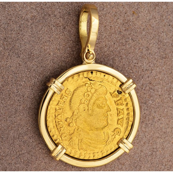 Roman Gold Solidus Coin in 18kt Gold Pendant Valens circa A.D. 364-378